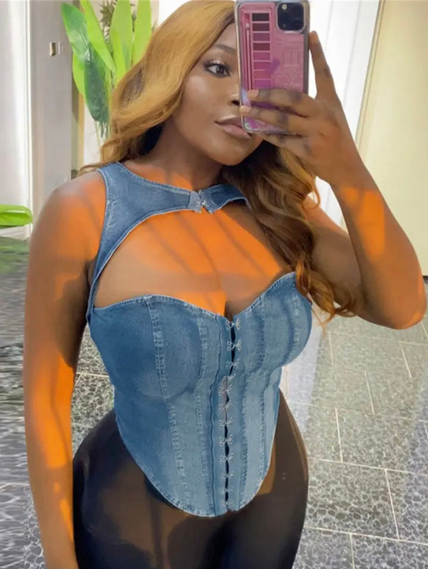 “MYRA” DENIM CORSET TOP